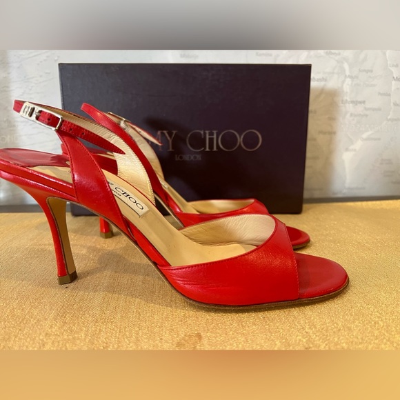 Jimmy Choo Shoes - Jimmy Choo Rhode Red Kidskin Leather Sling back sandals 39.5 XE